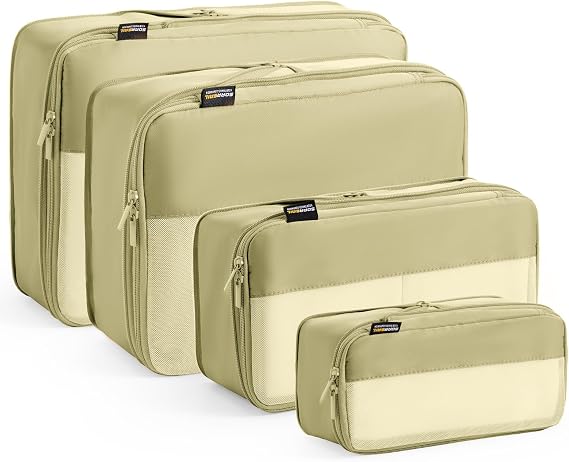 Compression Packing Cubes for Travel, 4 Piece Lightweight Packing Cubes Set for Suitcases and Backpacks, Space-Saving Organizer for Clothes, 4 Old Yellow, Old Pack