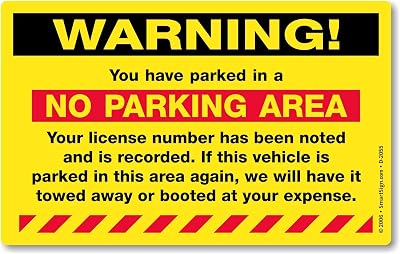 SmartSign 50-Pack You Have Parked in No Parking Area Violation Sticker Labels, 5 x 8, License Number Noted Sticker Tickets with Permanent Adhesive, Fluorescent Yellow