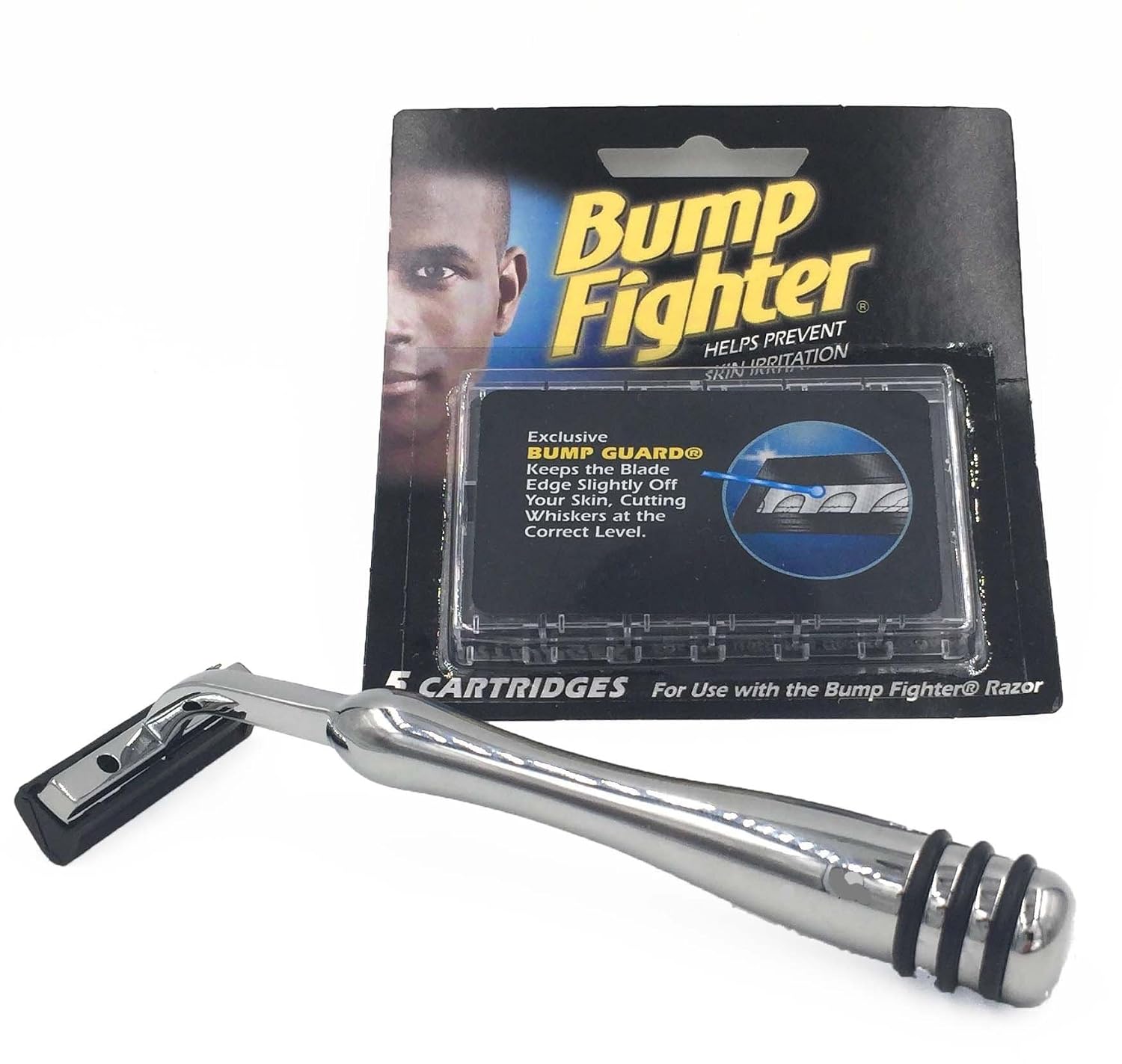 Taconic Shaves Heavyweight All-Metal Bump Fighter Compatible Razor with Rubber Grips and 5 Bump Fighter Blades - Designed to Reduce Shave Bumps and Skin Irriitation