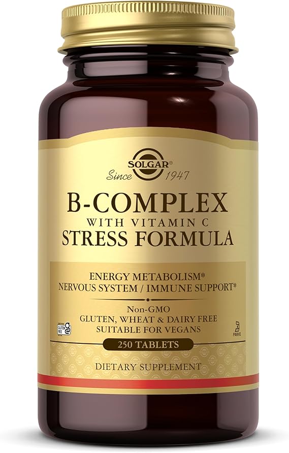 Solgar B-Complex with Vitamin C Stress Formula, 250 Tablets, 125 Servings | Energy Metabolism, Nervous System & Immune Support - Non-GMO, Vegan, Gluten Free, Dairy Free, Kosher
