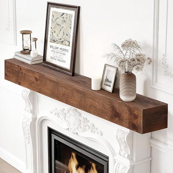 Fireplace Mantel Shelves 54inch Solid Wood Rustic Floating Shelf | Wall Mount with Invisible Support Bracket & Heavy Duty for Farmhouse