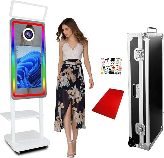 Upgraded 40" Magic Mirror Photo Booth with Tray,21.5'' Touch Screen Photobooth Machine for Taking Selfies,Touch All-in-one,Event Rental Business (White,40Inch)