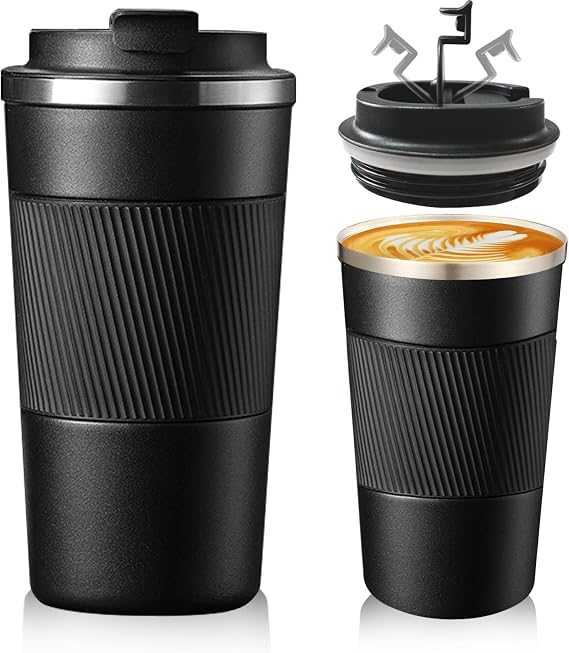 Travel Mug, Insulated Coffee Cup with Leakproof Lid(Black/510ml)