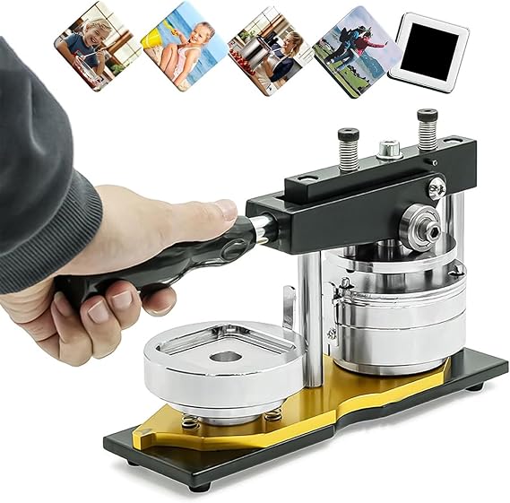 DIY Button Maker Machine - 50mm Square Pin Maker,with 100 Consumables for Custom Badges, Fridge Magnets, and Photo Stickers