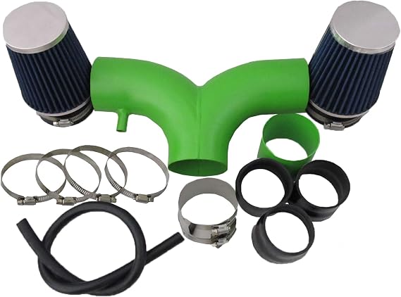 Green Pipe Short Ram Air Intake Kit & Blue Filter Combo Compatible for Dodge 03-08 Ram Hemi 5.7L V8 Dual / 04-07 Durango Hemi 5.7L V8 Dual (with 2 Filters)