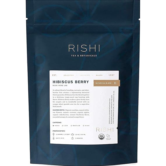 Rishi Tea Hibiscus Berry Organic Herbal Loose Leaf Tea, Caffeine Free, 1lb | Antioxidant Rich, Naturally Sweet Botanical Tea Blend, Enjoy Hot or Iced, Sustainable, 40+ Servings