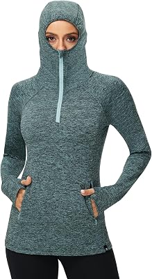 Soneven Womens Thermal Fleece Running Shirts Warm Winter Pullover Cold Weather Hoodie Sweatshirts Mask Thumb Holes Pockets