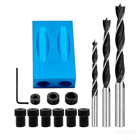 Pocket Hole Jig Kit, 15 Degree Dowel Drill Joinery Kit with 6mm/8mm/10mm Holes, Angle Carpentry Locator Jig Woodworking Tools DIY, 14 Pcs