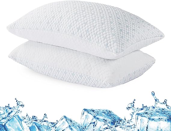EGOHOME Cooling Shredded Memory Foam Pillows for Hot Sleepers, Adjustable Bed Pillows for Side, Back or Stomach Sleepers, Neck Pillows for Sleeping, Queen Pillow with Removable Cover(2 Pack)