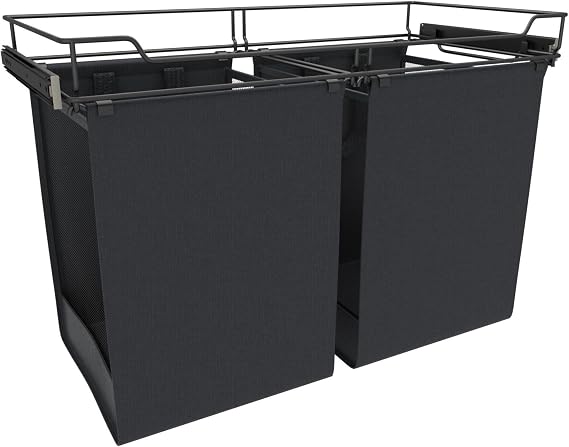 Rev-A-Shelf CSOHSL-30-1 Sidelines 30"W x 21"H Pull Out Double Laundry Hamper with Slides and (2) Canvas Laundry Bag Liners for Custom Closet Systems