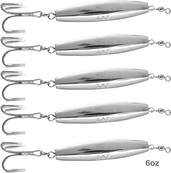 5pcs Fish WOW! 6oz Diamond Jigs Chrome Silver jig with a Treble Hook