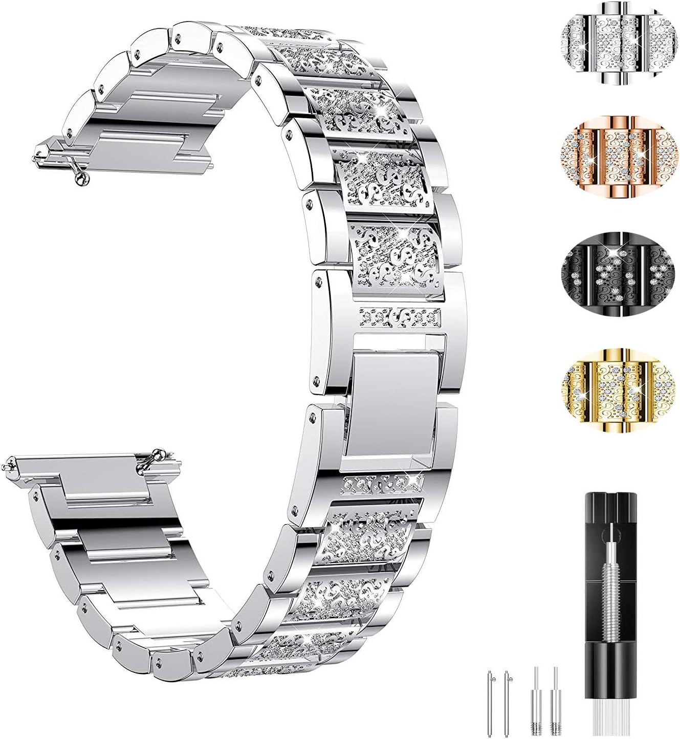 Jewelry Bling Bands Compatible with Fitbit Versa Band, Diamond Rhinestone Bracelet Metal Strap Replacement for Women Silver