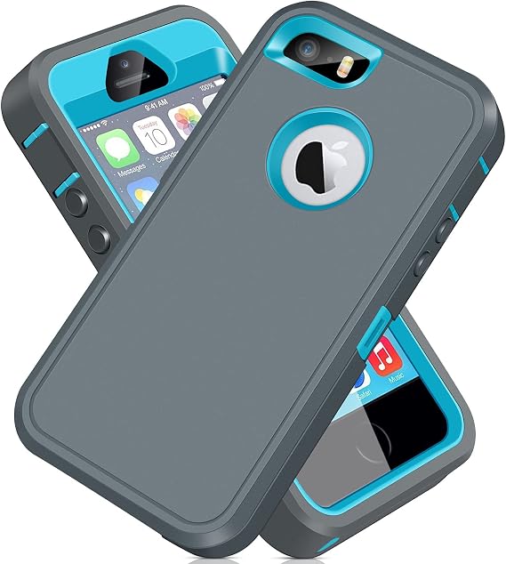ACAGET for iPhone 5S Case, iPhone SE 2016 Case, iPhone 5 Case Heavy Duty Protective Armor Shock-Absorbing Dual Layer Rubber TPU + PC Cover Non-Slip Bumper Phone Cases for iPhone 5S/SE/5 Grey/Sky Blue