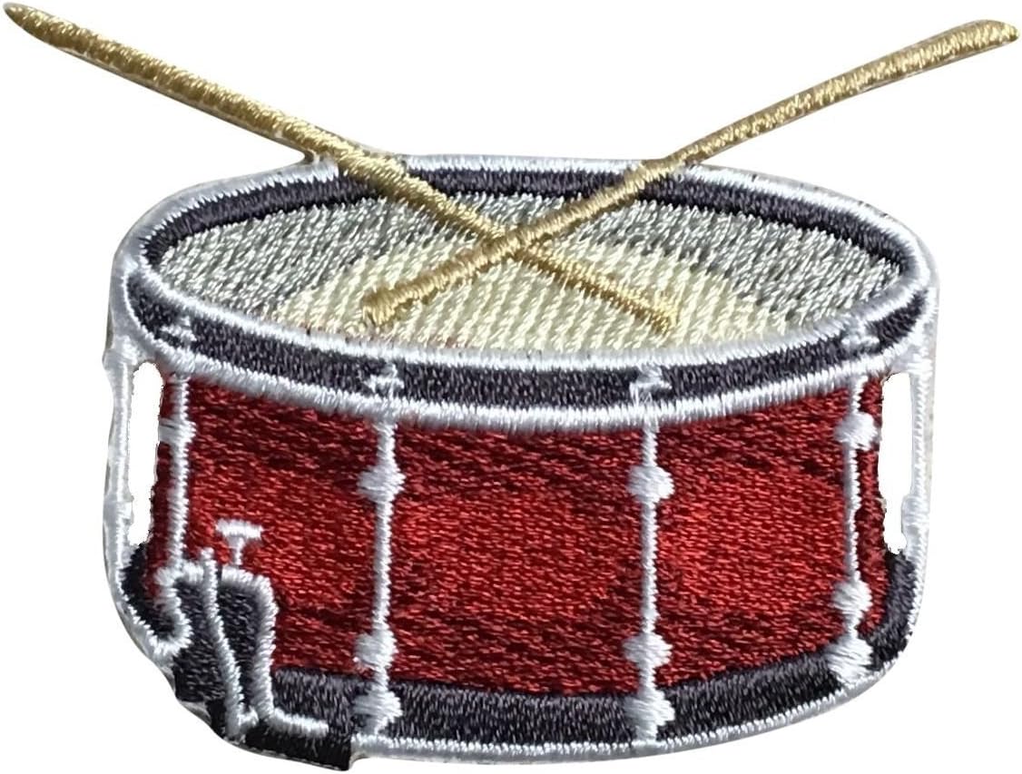 Red Snare Drum - Sticks - Musical Instrument - Embroidered Iron on Patch