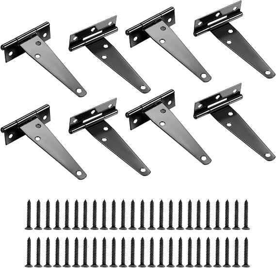 8 PCS T-Strap Hinges, Heavy Duty Gate Hinges, Metal Tee Hinges with Screws for Windows, Fence, Sheds, Barn Gates Supplies (Black,4 Inch)
