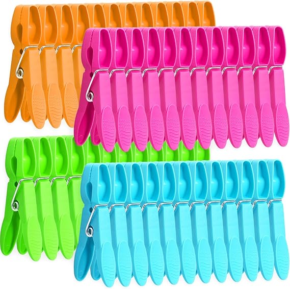 Clothes Pins, 48 Pack Colored Plastic Clothespins, Clothes Pins Heavy Duty Outdoor, Non-Slip Laundry Clips for Hanging Clothes, Towels, Crafts, Multiperpose Plastic Clips for Picture, Chip Bags