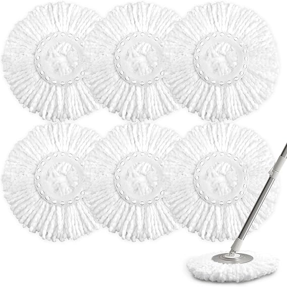 NICEMOVIC 6 Pack Spin Mop Replacement Head for 360 Spin Mop System, Standard Size Round Shape Spin Mop Replacement Head, Microfiber Refills Machine Washable and Easy Cleaning