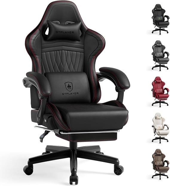 GTPLAYER Gaming Chair with Speakers, Heavy Duty Computer Chairs with Footrest Bluetooth Linkage Armrest and Lumbar Support, Ergonomic Height Adjustable PC Chair for Adults, Red