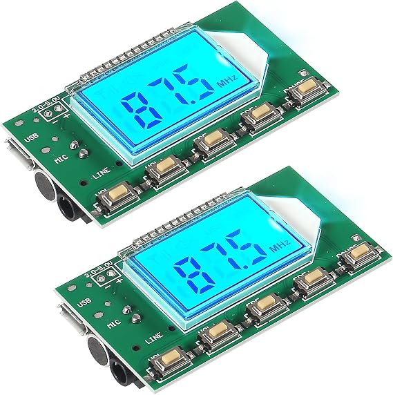 2PCS DC 3V-5V FM Transmitter Module DSP PLL 87-108MHz Stereo Digital Wireless Microphone Board Multi-Function Frequency Modulation with LCD Display Line/USB/Mic Input