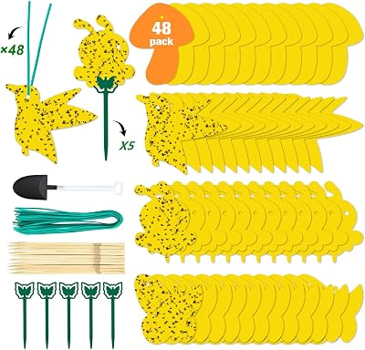 48 Pack Fruit Fly Trap for Indoor, Gnat Traps for House Indoor, Fungus Gnat Killer Sticky Traps for plants, Mosquitoes, Flying Insects