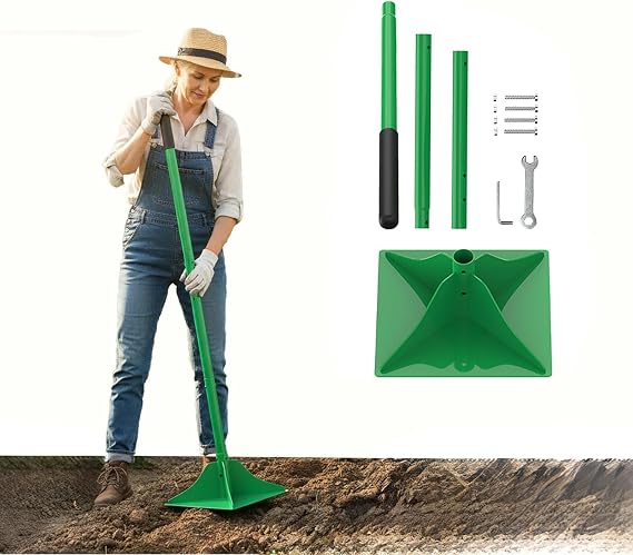 Green Heavy Duty Steel Tamper, 10x10 Inch Head with 48-Inch Handle & Rubber Grip for Soil, Dirt, Gravel and Asphalt Compaction, Ideal Garden Landscaping & Paver Tool Trash Tamper