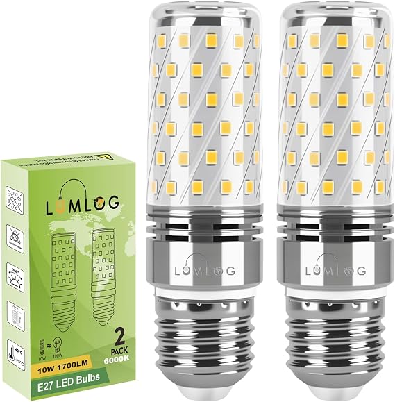 E27 LED Bulbs Cool White 10W 6000K, E27 Edison Screw Light Bulbs, 100W Incandescent Equivalent, 1700LM Non-Dimmable Corn Light for Home Lighting, 220-240V, Pack of 2 [Energy Class C] [Energy Class C]