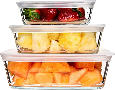 SIMAX Square Glass Food Storage Containers With Lids: Meal Prep Container Glass - Made with Borosilicate Glass - Set of 3 Glass Food Prep Containers With Lids Airtight - Small, Medium And Large