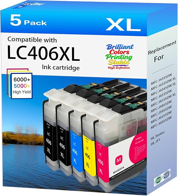 BeOne LC406XL LC406 Ink Cartridges Compatible for Brother Printer MFC-J4335DW MFC-J5855DW MFC-J6555DW MFC-J4535DW MFC-J6955DW MFC-J5955DW MFC-J4345DW HL-JF1(5 Pack,High Yield)