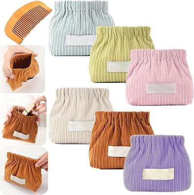 6 Pcs Corduroy Elastic Storage Bag, Corduroy Elastic Hair Tie Organizer, Portable Corduroy Elastic Pouch, Mini Travel Corduroy Makeup Bag