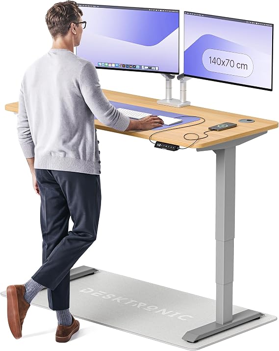Desktronic HomePro Standing Desk – 140 x 70 cm Height Adjustable Desk with Electric Dual Motor, Touchscreen Controller & Integrated USB/USB-C, 3 Memory Presets