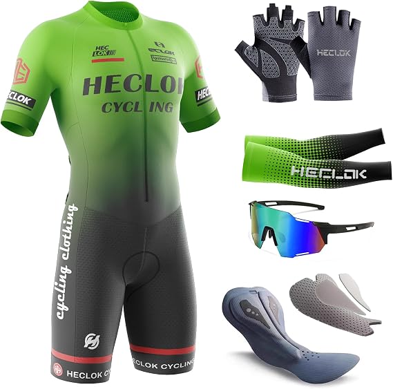 Men's Cycling Skinsuit，One Piece Trisuit Bike Jumpsuit,Competition-Grade Handmade high-Density Sponge Padded，MTB Triathlon，Quick Dry Triathlon Suit，Short Sleeve One Piece Bodysuit