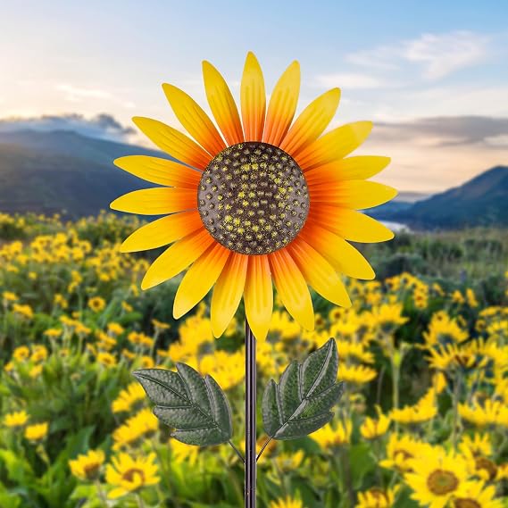 Sunflower Wind Spinner Outdoor,Garden Windmill for Yard Decor | Sunflower Windmills Lawn Decor,Metal Flower Garden Pinwheels for Yard,12.8 * 57 Inches