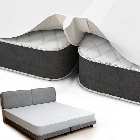 Vekkia 2-in-1 Split King Gap Filler with Built-in Fitted Sheet, 75"x75" | Bed Bridge Twin to King Close 1.5"-3" Gaps, Mattress Gap Filler for Guest Rooms, Hotels & Vacation Rentals, White