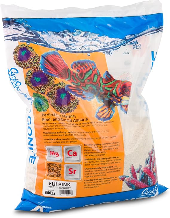 Carib Sea Fiji Pink Reef Sand 15 lb Aragonite Substrate for Marine & Reef Aquariums Smooth Texture Supports pH Balance Free from Impurities