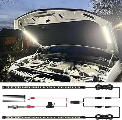 GreceYou 2-in-1 Under Hood LED Light Kit, Waterproof 12V Car LED Light Bar Car Underhood Work Lights with Automatic OnOff, 2pcs 36cm14.17in 21LEDs Light Strip Kit, Universal Fits Any Vehicle