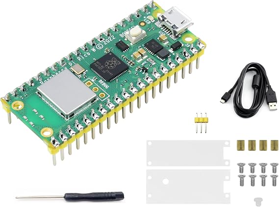 Pre-Soldered Header Raspberry Pi Pico W, Built-in WiFi Support 2.4 GHZ Wi-Fi 4, Based on Official RP2040 Dual-Core Processor,Dual-core Arm Cortex M0+ Processor, with Pico W Board and Case