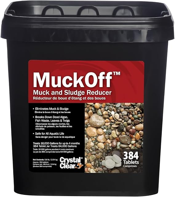 CrystalClear MuckOff, Natural Pond Muck Treatment, Water Garden, Fountain & Bird Bath Sludge Remover, Living Beneficial Bacteria Clarifier with Enzyme, Fish, Aquatic Animal, Pet Safe