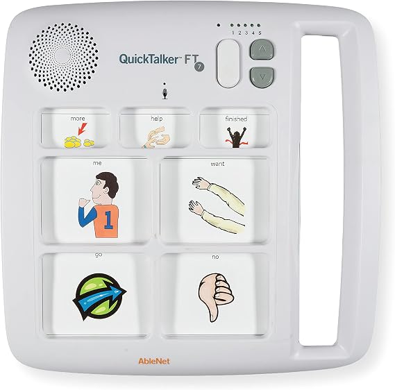 AbleNet QuickTalker 7 - Portable Multi-Message Speech Device with FeatherTouch Technology, 23 Messages, 5 Recording Levels, and Durable Design, AAC Communication Device for Non Verbal Kids & Adults