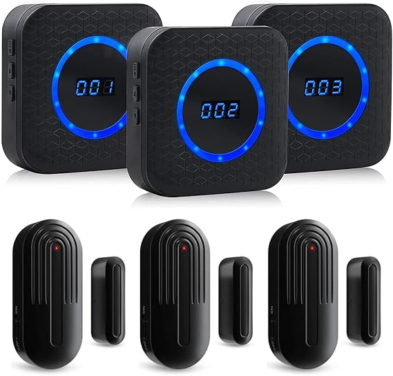 Wireless Door Chime for Business When Entering Door Chimes When Door Opens for Home Door Sensor Alarm with 800Ft Range 55 Chimes 5 Volume Levels Adjustable Number Display(3 Receiver & 3 Sensor)