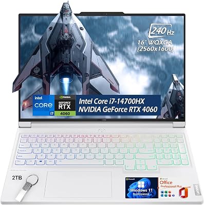 Lenovo Legion 7i 16 LCD IPS WQXGA 240Hz Gaming Laptop, Intel Core i7-14700HX, RTX4060, Win11 Pro & Office Lifetime License, Wi-Fi6E, Backlit KB, White 64GB RAM 1TB SSD  2TB Flash Drive, WGaLiMu