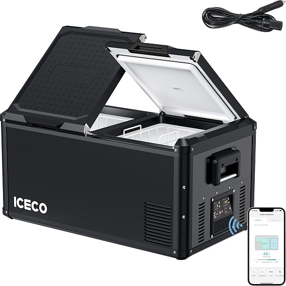 ICECO VL90ProD Car Refrigerator, Reversible Lid & Dual Zone Portable Freezer with SECOP Compressor, 95Qt AC DC USB Steel Compact Cooler, 0F-50F, for Home, RV/Truck