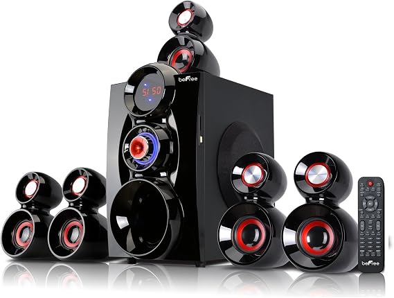 beFree Sound BFS-600, 5.1 Channel Surround Sound Bluetooth Speaker System, Red