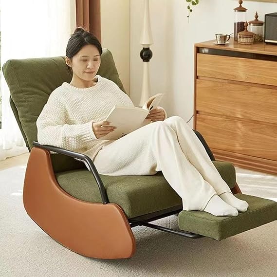 Rocking Chair Mid-Century Modern Nursery Rocking Armchair with 3-Position Adjustable Backrest,Upholstered Tall Back Accent Glider Rocker for Living Room Green