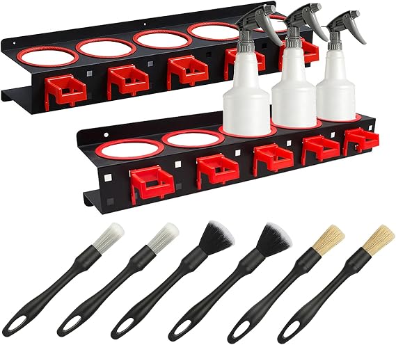 2-Pack Spray Bottle Holder, Wall-Mounted Organizer with Cleaning Brushes