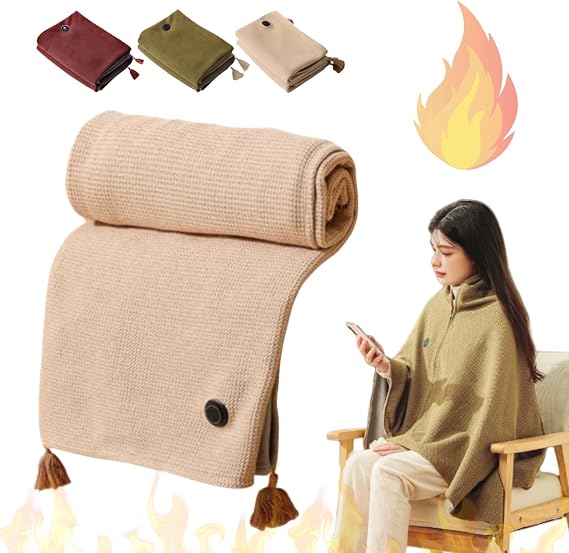 Portable Heated Shawl, Portable Heated Blanket Shawl Wrap for Women, 6031inch Rapid Warm Wearable Electric Blanket Cordless, 3 Heating Levels, Stay Warm Anywhere, Anytime (Beige)