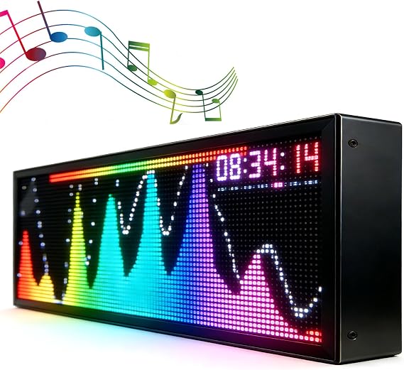 Music Spectrum Analyzer, Home Audio Visualizer with 36 LED Display Modes, Voice Sensor, High-Accuracy Clock & AUX/Mic Input for PC, Gaming L