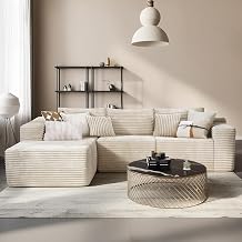 Boneless Couch Cloud Corner Sofa, 282cm L-Shaped Modular Corduroy Couch with Memory Foam & Ottoman, No Assembly, 3–4 Seater – Cord/Beige