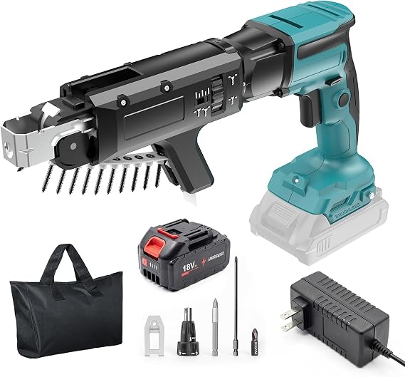 18V Cordless Drywall Screw Gun, 2-in-1 Self-Feeding Drywall Screwdriver, Includes Collated Attachment, Tool Bag and 4.0Ah Battery, Perfect for DIY and Professional Use