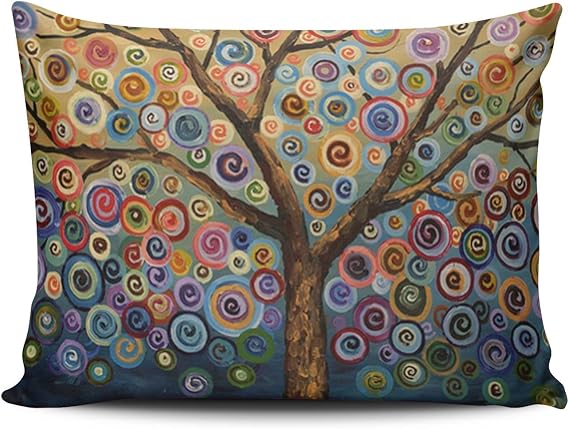 Custom Pretty Cute Colorful Painting Trees Decorative Pillowcase Pillowslip Throw Pillow Case Cover Zippered One Side Printed 12x16 Inches