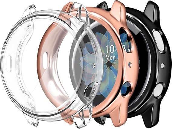 Tobfit Compatible with Samsung Galaxy Watch Active 2 Watch Case Screen Protector 40mm, Soft TPU Full Around Protective Cover for Samsung Galaxy Active 2 Smartwatch [3 Pack], Black/Clear/Rosegold